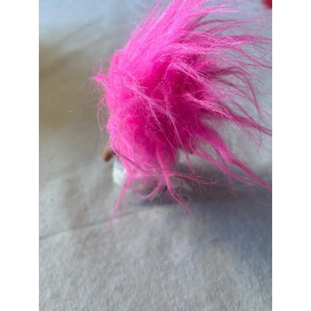 Vintage Troll Doll Pink Hair Green‎ Eyes White Lace Dress 3 Inch Retro Toy